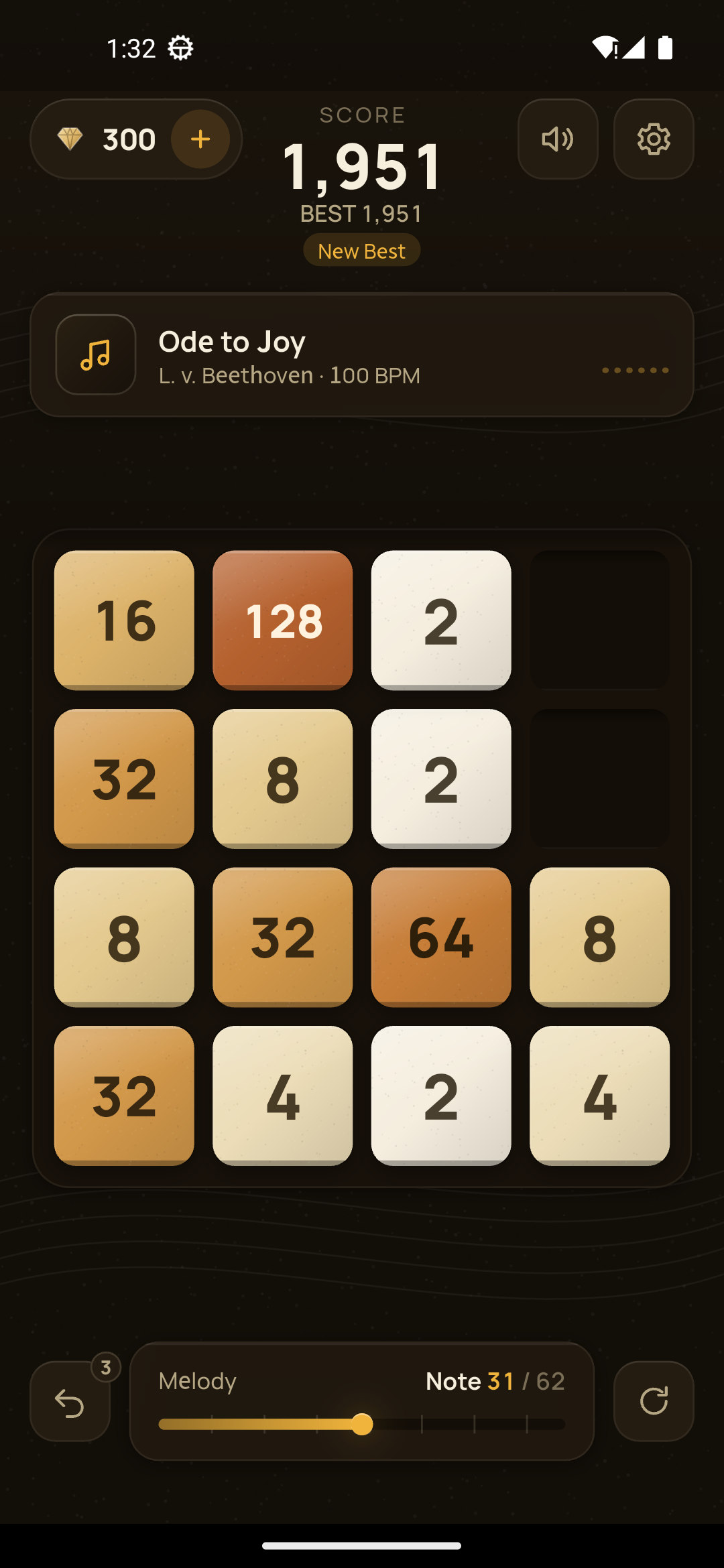 Melody 2048 Google Play 正式版截图 · 深色主题