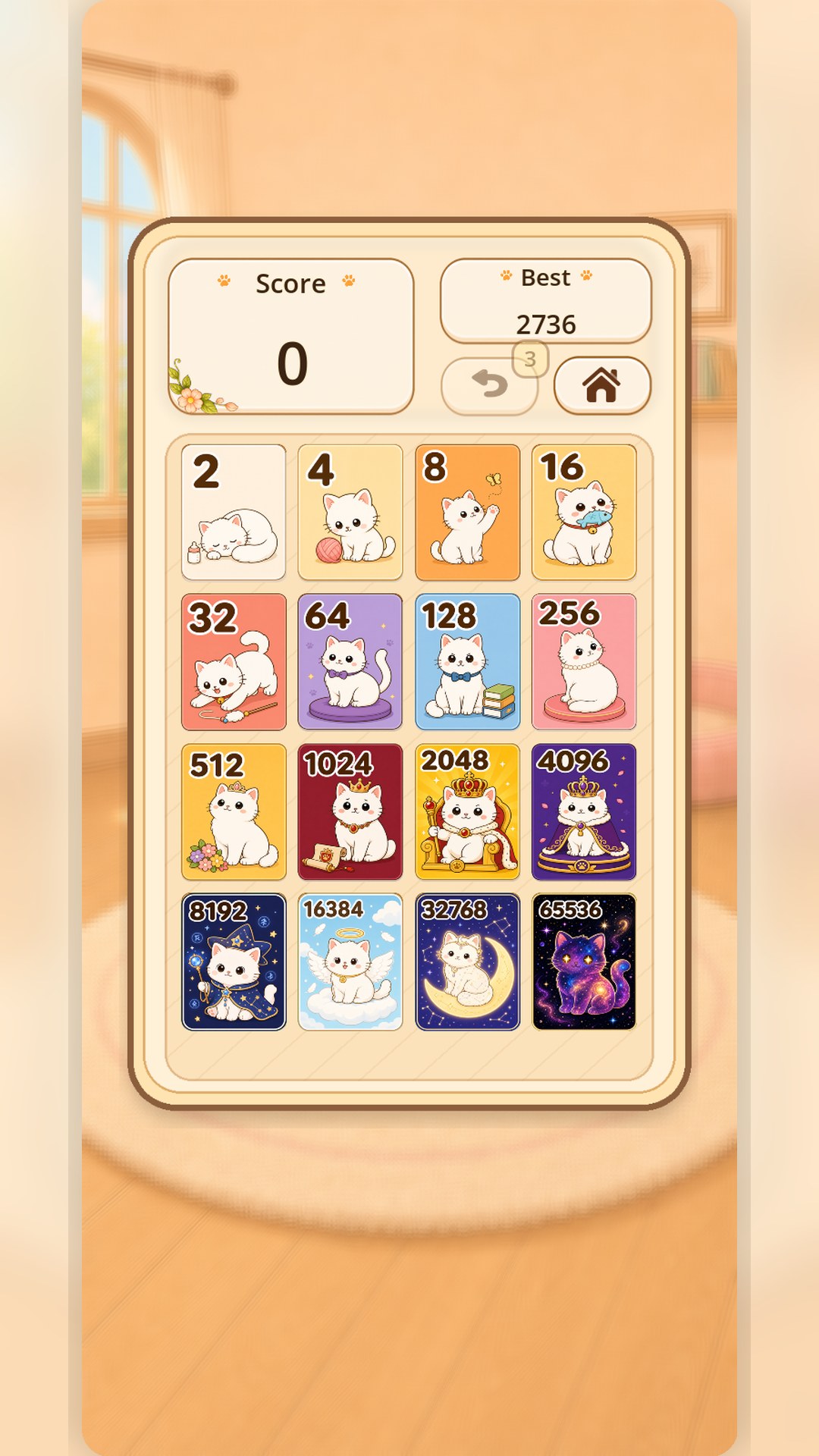 Store illustration of cat-themed tiles from 2 to 65536