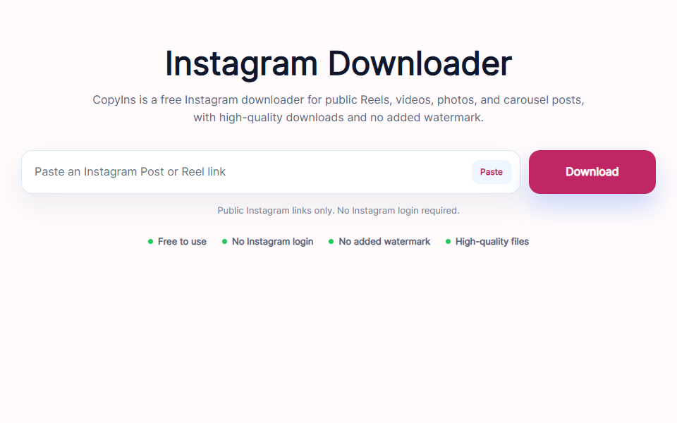 Instagram 链接输入界面